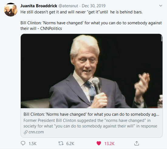 Bill Clinton - rapist unrepented.